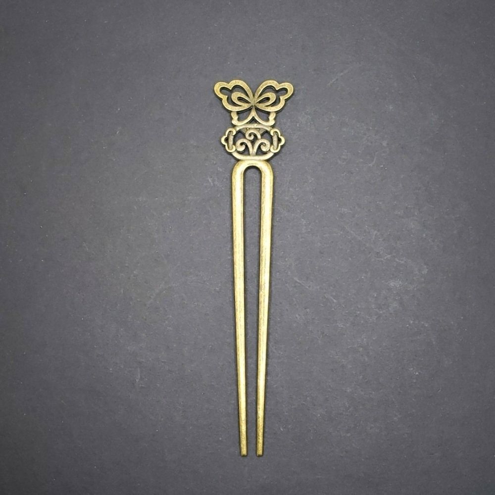 Bronze butterfly hair accessory chopstick bun holder